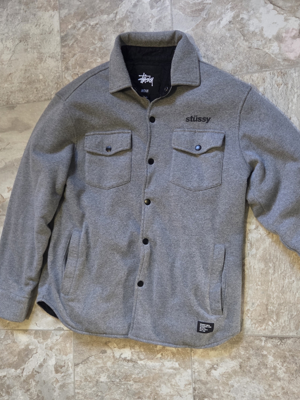 Grey Stüssy fleece Jacket Mens Medium